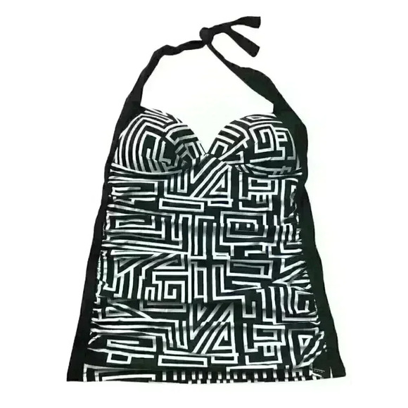 NWOT Azura Australia  Tankini Top Swimwear Tie Neck Geometric Black White - Picture 1 of 11